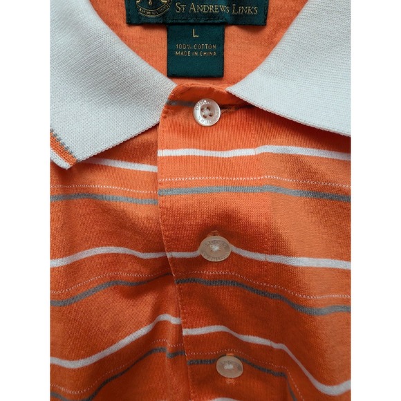 Brooks Brothers St Andrews Links Golf Polo Shirt Orange Striped Preppy Size L - Picture 3 of 8